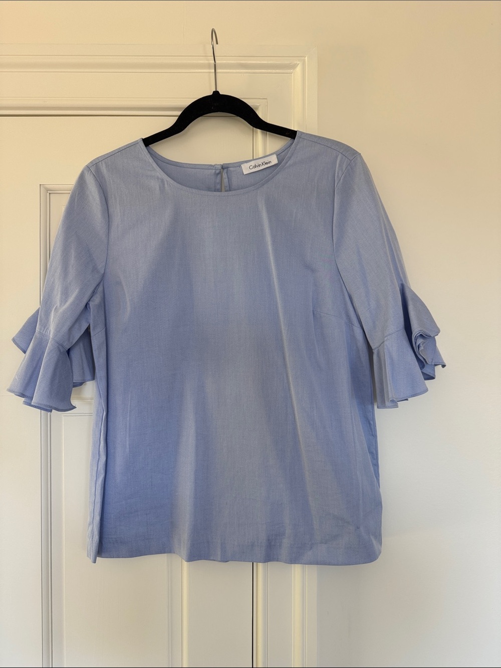 Calvin Klein Sky Blue Ruffle Sleeve Blouse